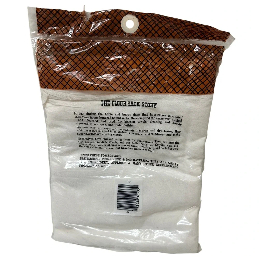 Vtg Excello Ltd Old Fashioned Flour Sack Towels 38x22 White Cotton 3-Pack